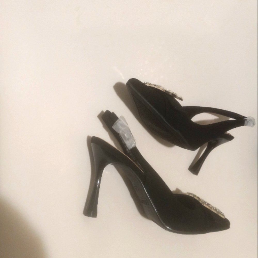 Women's Black Sude Sling Back High Heel Shoe